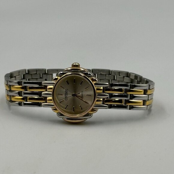 3/$30 Vintage Contempo Watch Women Silver Gold Round 23MM Case Works 6.5" - Picture 7 of 14